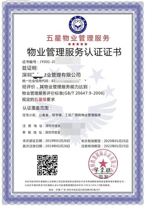 五星级物业管理服务认证证书